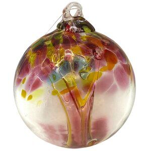 Kitras Art Glass Ornament Hand Blown Multicolor Sphere Tree Of Motherhood Orb 3"